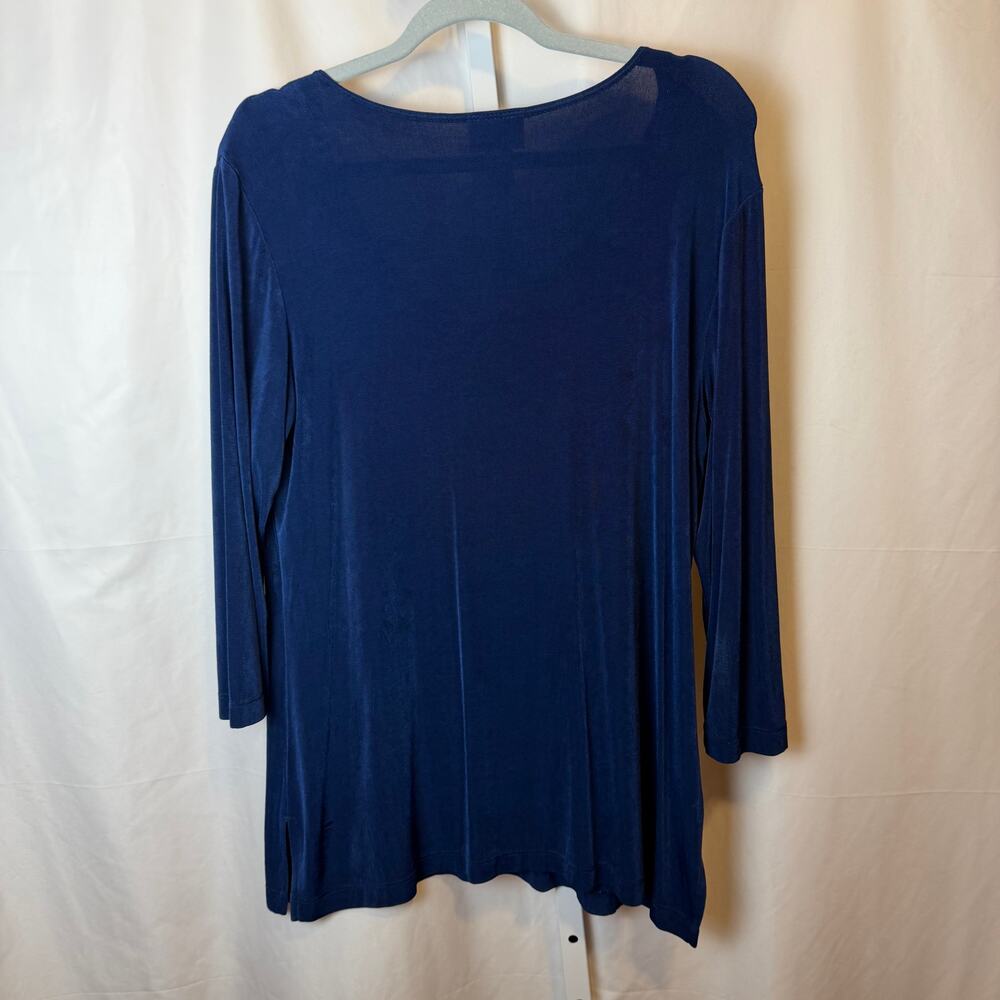 Chicos Travelers Size 2 Large Blue Stretch Knit Tunic Top Long Sleeve USA Office - Picture 4 of 5